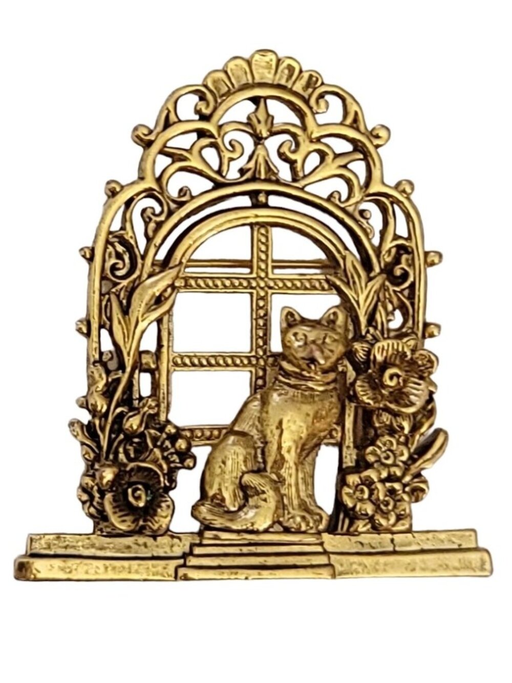 1928 Jewelry Co. Gold Tone Cat In Window Brooch Pin